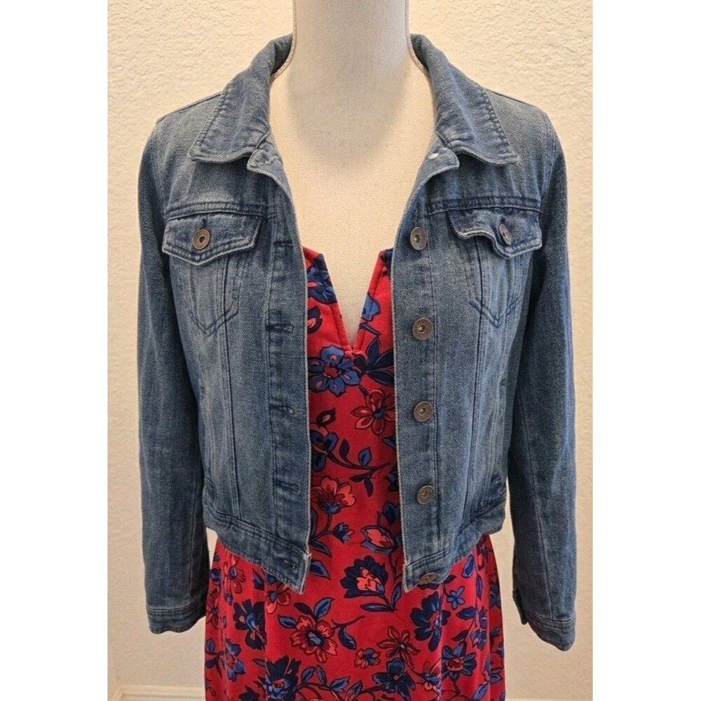 Dollhouse Denim Jacket Medium Cropped Blue Jean Trucker Vintage Style Y2K